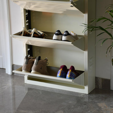 Equal 3 Shelf X Shoe Rack for Home | Premium Mild Steel Shoe Cabinet for Home holds upto 6-9 pairs of shoes | 3 Years Limited Warranty | 3 Shelf - Glossy Ivory