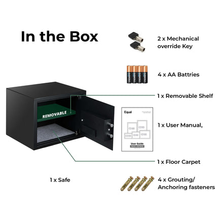 Equal 32L SecureLite Digital Safe Locker with Pincode Access and Emergency Key - Black