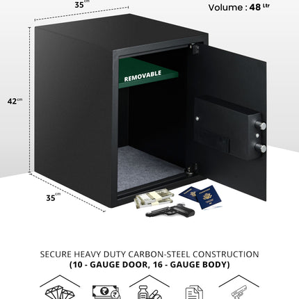 Equal 48L SecureLite Digital Safe Locker with Pincode Access and Emergency Key - Black