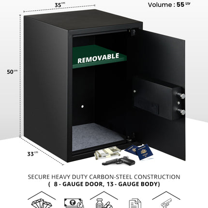 Equal 55L SecureX Digital Safe Locker with Pincode Access and Emergency Key - Black