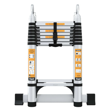 Equal 16.5 FT 2-IN-1 Aluminum Telescopic Ladder with 2 Triangle Support & Stabilizers | EN131 Certified with 2 Year Warranty | 150kg Max Capacity | Ladder for Home or Outdoor Work (5m/8+8 Step)