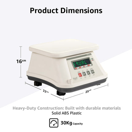 Equal 20kg Capacity Electronics Digital Table Top Kitchen Weighing Scale; 170x220mm