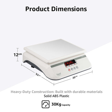 Equal 30kg Capacity Electronics Digital Table Top Kitchen Weighing Scale, 250x300mm