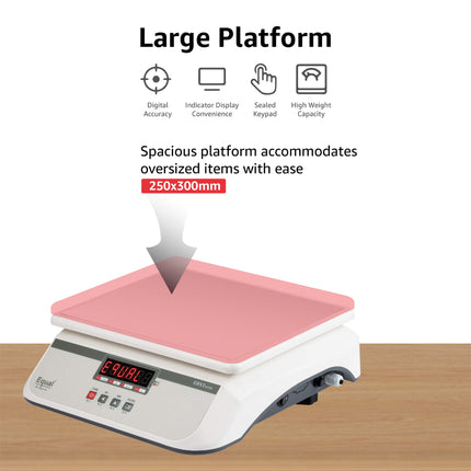 Equal 30kg Capacity Electronics Digital Table Top Kitchen Weighing Scale, 250x300mm