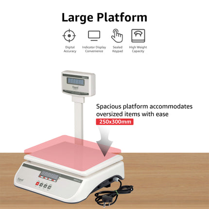 Equal 30kg Capacity Electronics Digital Table Top Kitchen Weighing Scale w/Pole, 250x300mm