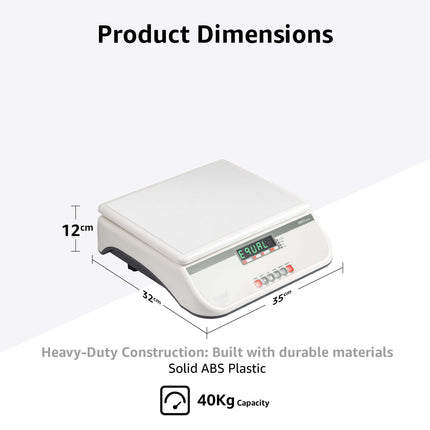 Equal 40kg Capacity Electronics Digital Table Top Kitchen Weighing Scale, 250x300mm