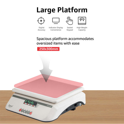 Equal 40kg Capacity Electronics Digital Table Top Kitchen Weighing Scale, 250x300mm