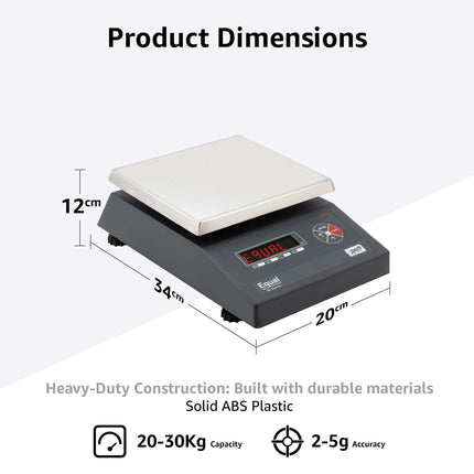 Equal 20/30kg Capacity Electronics Digital Table Top Kitchen Weighing Scale; 220x200mm