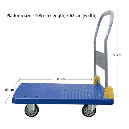 Equal 500kg Capacity Plastic Foldable Platform Trolley for Heavy Weight/Material Handling (Blue)