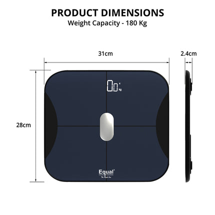 Equal Smart Bluetooth Digital BMI Weight Scale w/FITINDEX Mobile App (Black)