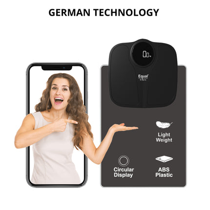 Equal Digital Bathroom Weighing Scale With LED Display & ABS Tempered Glass (Black)