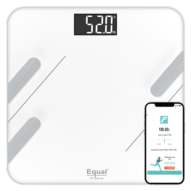 Equal Smart Bluetooth Digital BMI Weight Scale w/FITINDEX Mobile App (White)