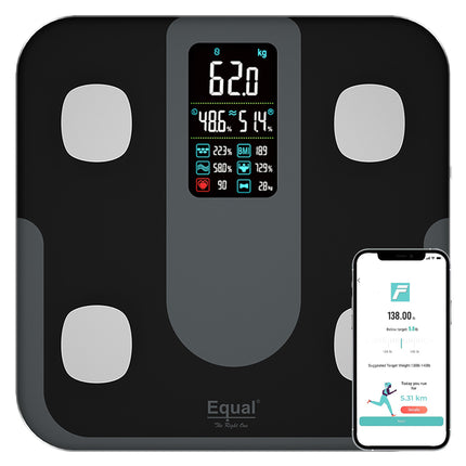 Equal Smart Bluetooth Digital Large Display BMI Weight Scale w/Fitdays Mobile App (Black)