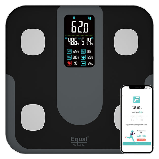 Equal Smart Bluetooth Digital Large Display BMI Weight Scale w/Fitdays Mobile App (Black)