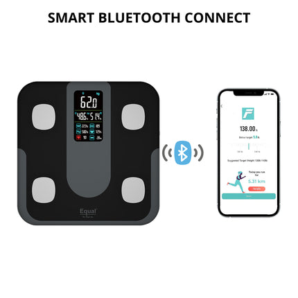 Equal Smart Bluetooth Digital Large Display BMI Weight Scale w/Fitdays Mobile App (Black)