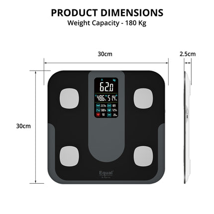 Equal Smart Bluetooth Digital Large Display BMI Weight Scale w/Fitdays Mobile App (Black)