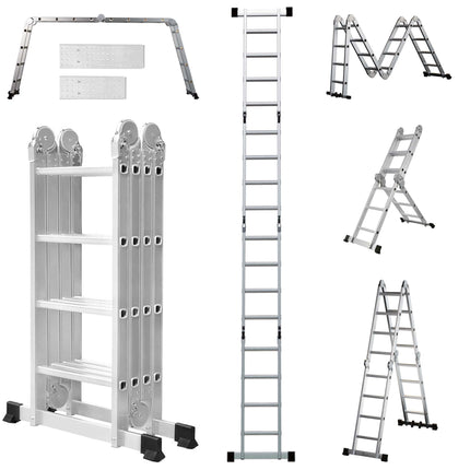 Equal 15 FT. Folding Ladder, 7-in-1 Multi Purpose Extension Aluminum Ladder w/Platform Plates