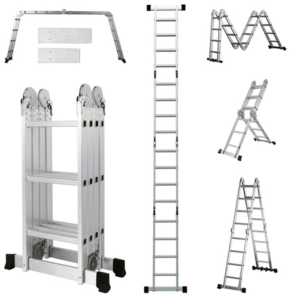 Equal 12 FT. Folding Ladder, 7-in-1 Multi Purpose Extension Aluminum Ladder w/Platform Plates