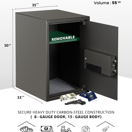 Equal 55L SecureX Digital Safe Locker with Pincode Access and Emergency Key - Grey