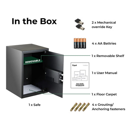 Equal 55L SecureLitePro Digital Safe Locker with Pincode Access and Emergency Key - Grey
